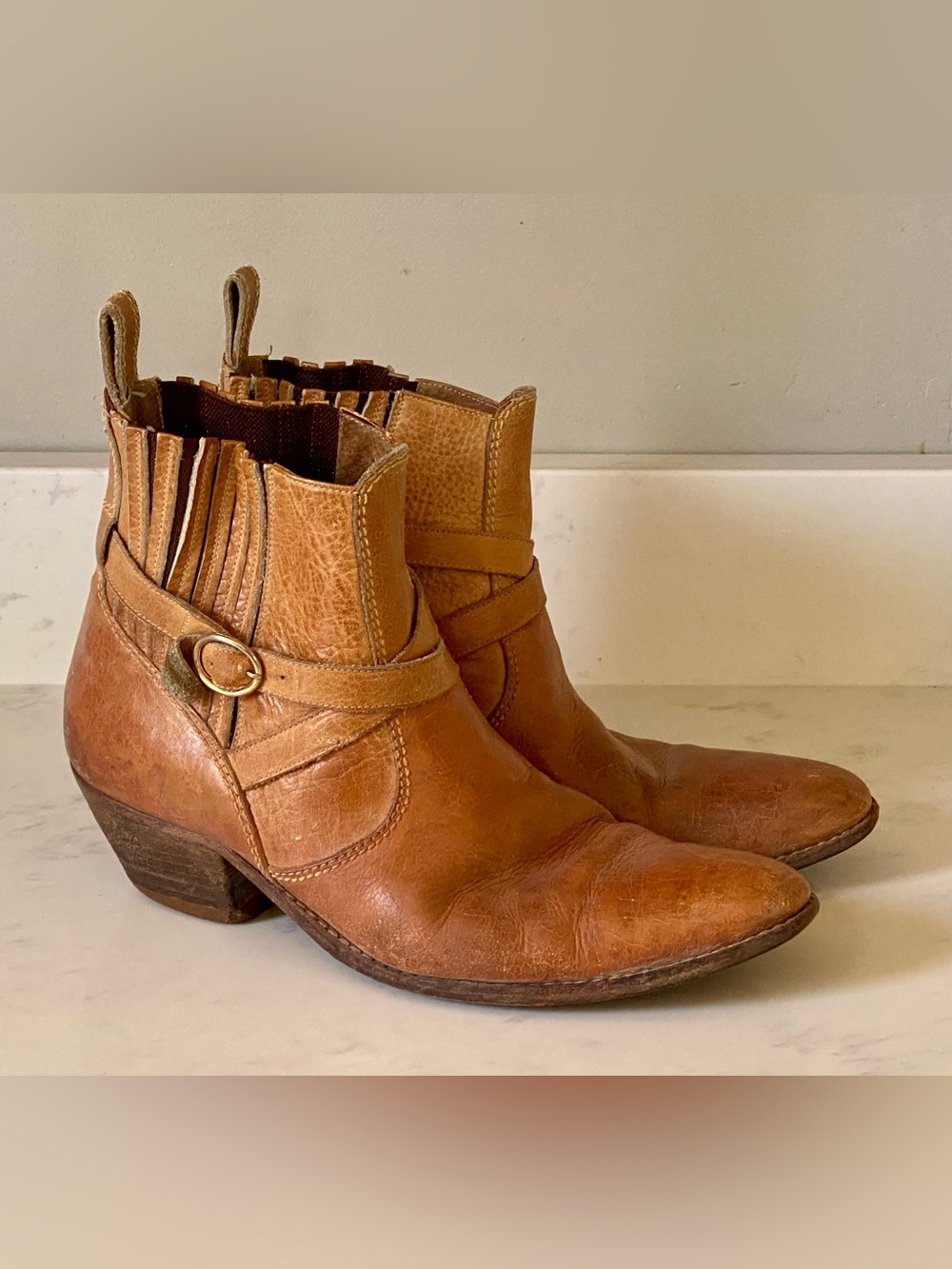 Vintage 70s 80s Thom McAn Brazil Brazilian Leather Western Cowboy Boots 8.5 Boho